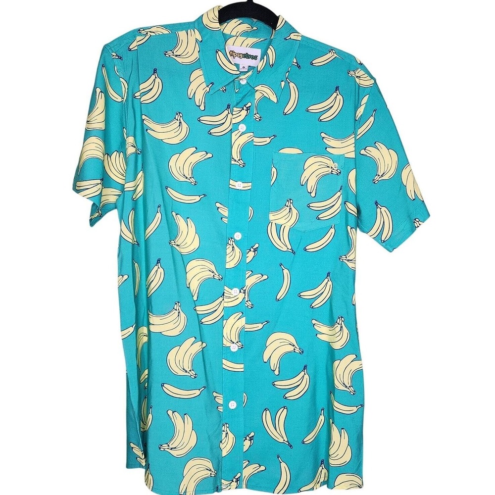 Tipsy Elves Havana Banana Button Up Shirt M Short Sleeve Aloha Tropical Pocket